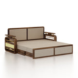 EDIN Solid Sheesham Wood 3 Seater Sofa Cum Bed With Upholstered Headboard and Brass Detailing - 3 Years Warranty