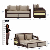 EDIN Solid Sheesham Wood 3 Seater Sofa Cum Bed With Upholstered Headboard and Brass Detailing - 3 Years Warranty