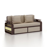 EDIN Solid Sheesham Wood 3 Seater Sofa Cum Bed With Upholstered Headboard and Brass Detailing - 3 Years Warranty