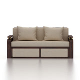 EDIN Solid Sheesham Wood 3 Seater Sofa Cum Bed With Upholstered Headboard and Brass Detailing - 3 Years Warranty