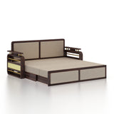 EDIN Solid Sheesham Wood 3 Seater Sofa Cum Bed With Upholstered Headboard and Brass Detailing - 3 Years Warranty