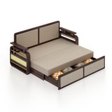EDIN Solid Sheesham Wood 3 Seater Sofa Cum Bed With Upholstered Headboard and Brass Detailing - 3 Years Warranty