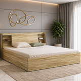 Vento Engineered Wood Bed with Box and Headboard Storage (STONE) - 12 Months Warranty