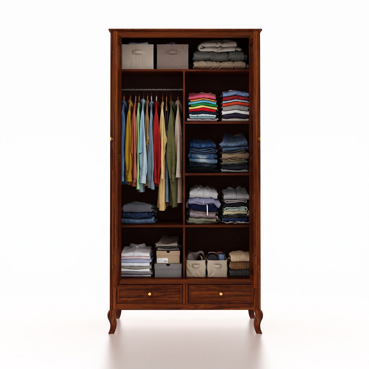 Jordan Solid Sheesham Wood Wardrobe With Two Doors and Two Drawer-3 years warranty