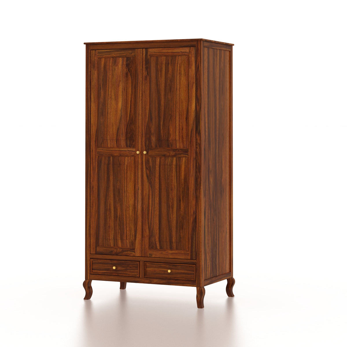 Jordan Solid Sheesham Wood Wardrobe With Two Doors and Two Drawer-3 years warranty