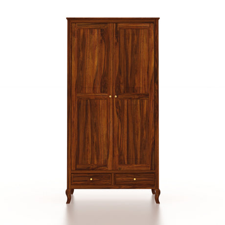 Jordan Solid Sheesham Wood Wardrobe With Two Doors and Two Drawer-3 years warranty