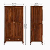 Jordan Solid Sheesham Wood Wardrobe With Two Doors and Two Drawer-3 years warranty