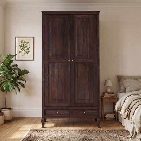 Jordan Solid Sheesham Wood Wardrobe With Two Doors and Two Drawer-3 years warranty