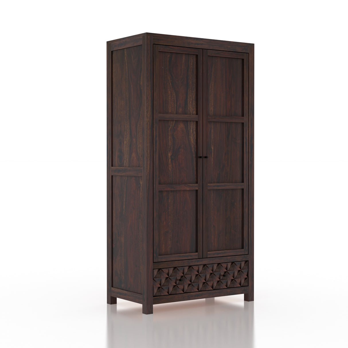 Raj Two Door and One Drawer Storage Solid Sheesham Wood Wardrobe - 3 Years Warranty