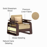 Edin Solid Sheesham Wood Single Seater Sofa With Cane & Brass Detailing - 3 Year Warranty (LUXE EDITION)