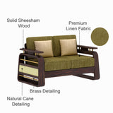Edin Solid Sheesham Wood 2 Seater Sofa With Cane & Brass Detailing - 3 Year Warranty (LUXE EDITION)