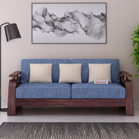 Edin Solid Sheesham Wood 3 Seater Sofa With Cane & Brass Detailing - 3 Year Warranty (LUXE EDITION)