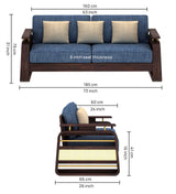 Edin Solid Sheesham Wood 3 Seater Sofa With Cane & Brass Detailing - 3 Year Warranty (LUXE EDITION)