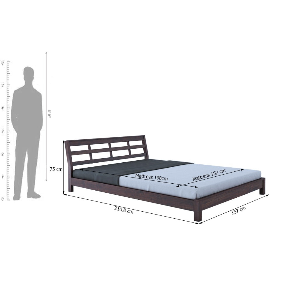 LATIN New Low Height Solid Sheesham Wood Bed Without Storage - 3 Years Warranty