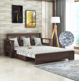 Maharaja Solid Sheesham Wood 3 Seater Sofa Cum Bed With Side Pockets FLORAL - 3 Years Warranty