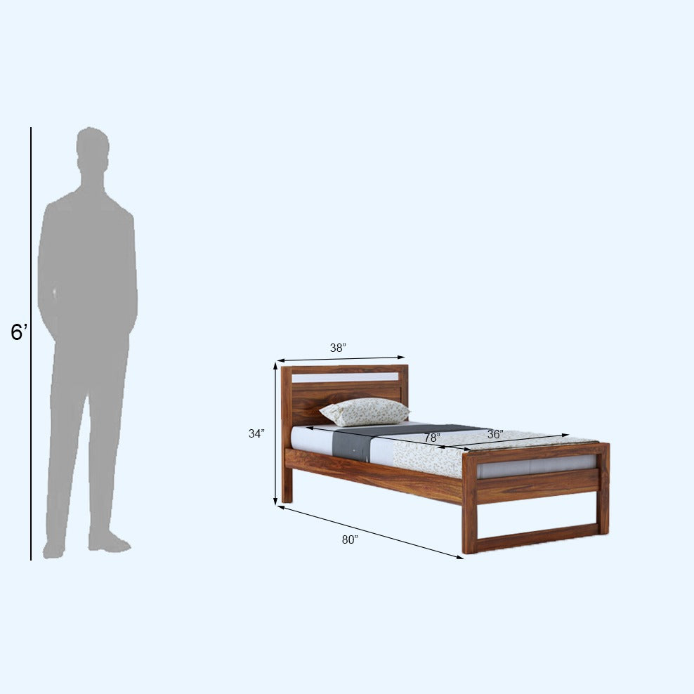 Rio Solid Sheesham Wood Single Size Bed (Big) - 3 Years Warranty