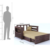 OSLO Solid Sheesham Wood Two Seater Sofa Cum Bed With Side Pocket - 3 Years Warranty