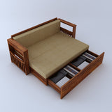 Italian Solid Sheesham Wood 3 Seater Sofa Cum Bed With Headboard and Mini Storage - 3 Year Warranty