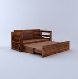 Italian Solid Sheesham Wood 3 Seater Sofa Cum Bed With Headboard and Mini Storage - 3 Year Warranty