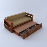 OSLO Solid Sheesham Wood 3 Seater Sofa Cum Bed With Headboard and Mini Storage - 3 Years Warranty