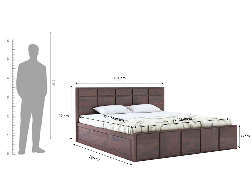 Scott Solid Sheesham Wood Bed With Hydraulic Storage - 3 Years Warranty