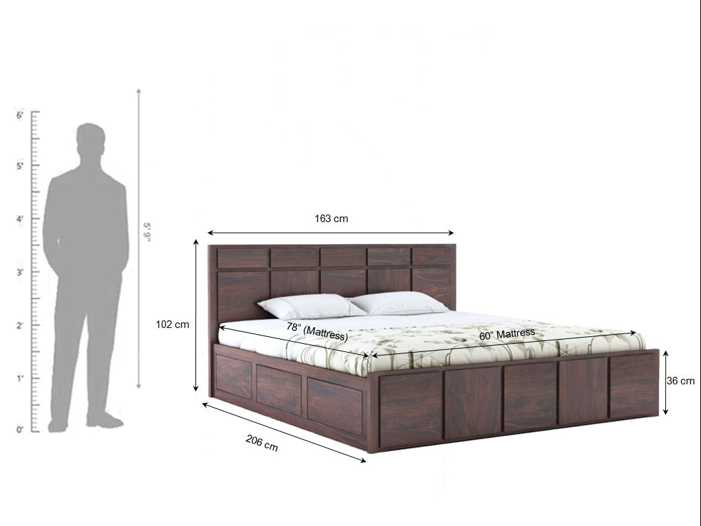 Scott Solid Sheesham Wood Bed With Hydraulic Storage - 3 Years Warranty