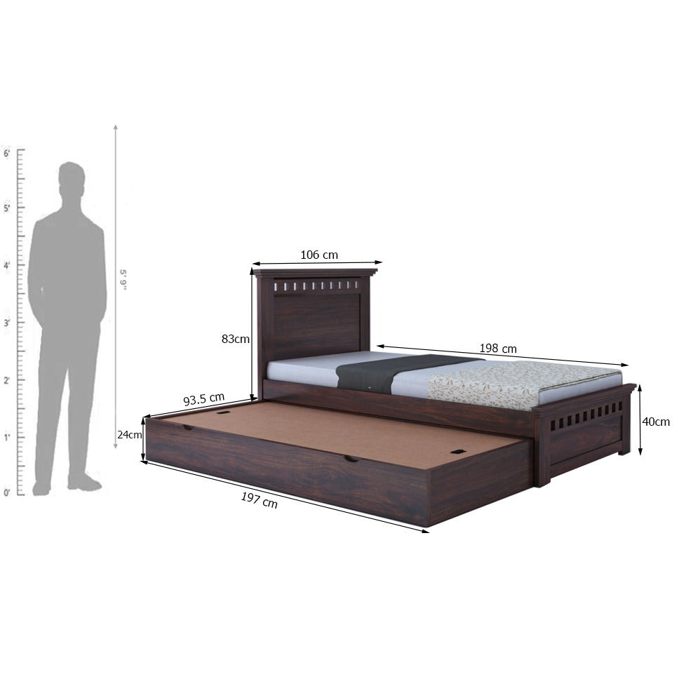 Armania Solid Sheesham Wood Single Trundle Bed With Storage - 3 Years Warranty