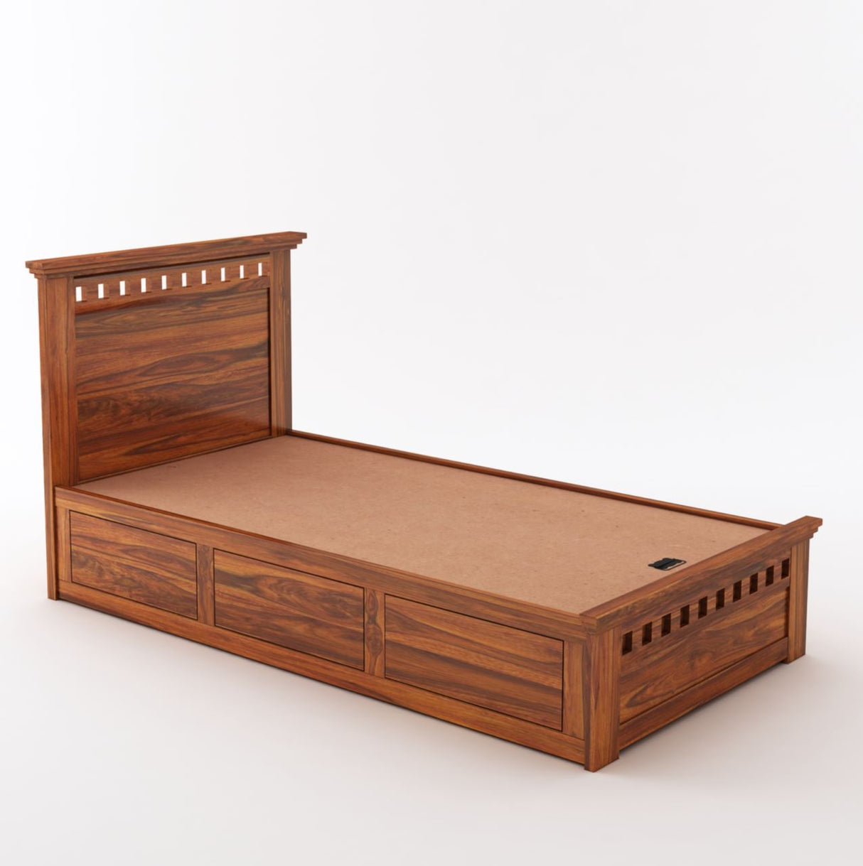 Armania Solid Sheesham Wood Single Size Bed With Box Storage - 3 Years Warranty