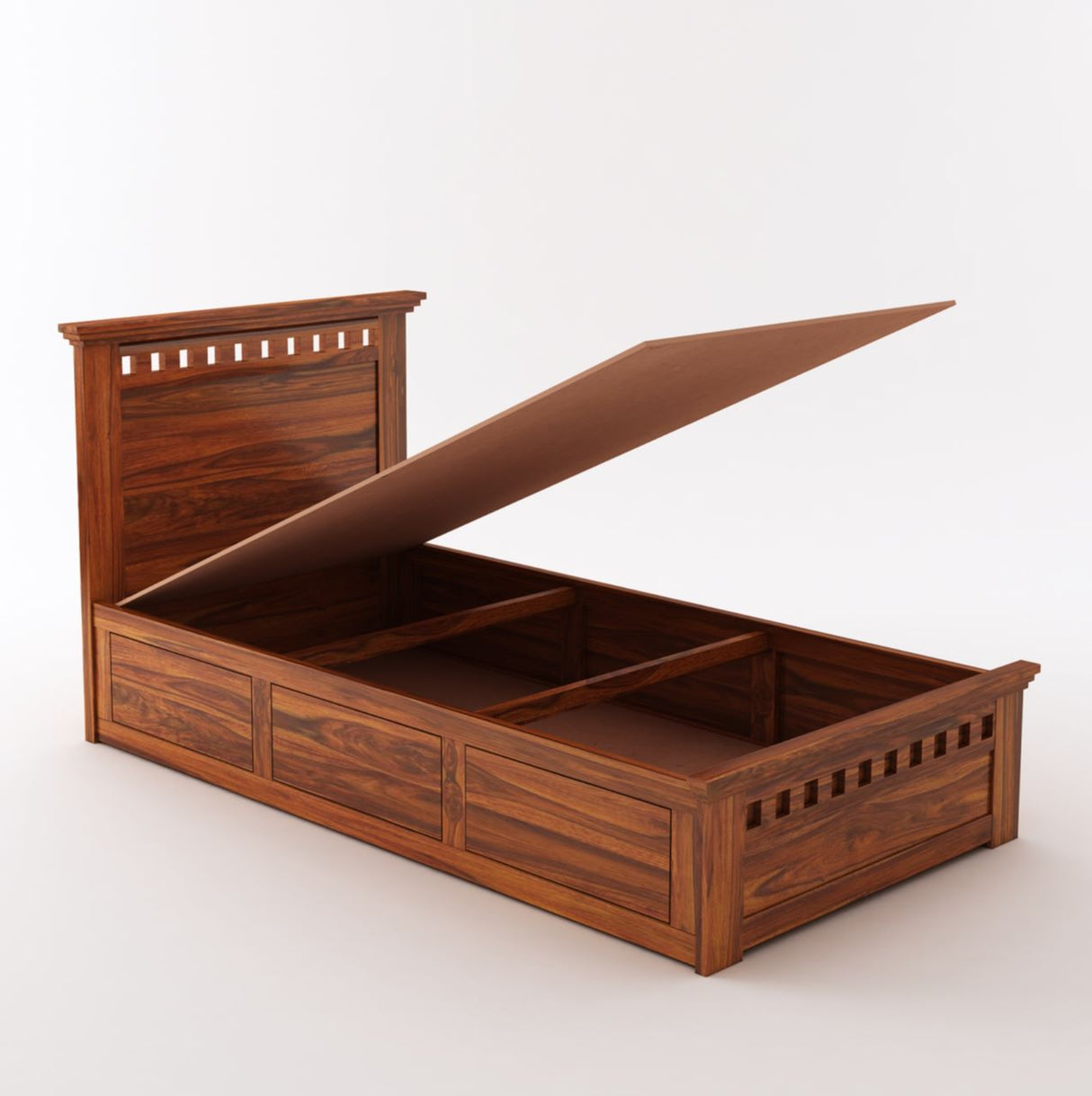 Armania Solid Sheesham Wood Single Size Bed With Box Storage - 3 Years Warranty