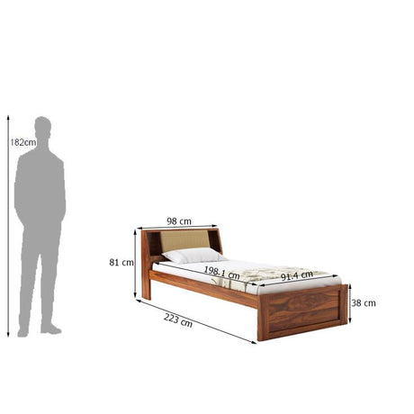 Mayor Solid Sheesham Wood Single Size Bed With Headboard Storage - 1 Year Warranty