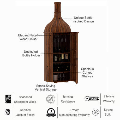 Cellar Solid Sheesham Wood Bottle Bar Cabinet - 3 Years Warranty