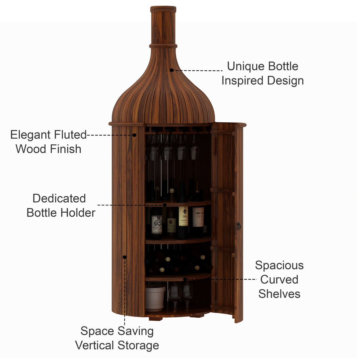 Cellar Solid Sheesham Wood Bottle Bar Cabinet - 3 Years Warranty