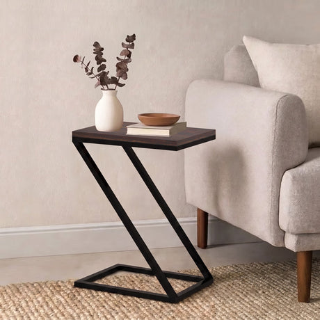 ZEE Solid Sheesham Wood End Table With Iron Stand - 3 Years Warranty