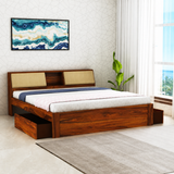 Mayor Solid Sheesham Wood Bed with Two Drawer Storage Natural - 3 Years Warranty
