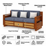 Syrus Solid Sheesham Wood 3 Seater Sofa With Side Pocket and Cane Design - 3 Year Warranty
