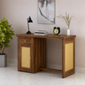 Syrus Solid Sheesham Wood Study Table With Storage and Rattan Detailing(BIG) - 3 Years Warranty