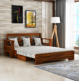 Maharaja Solid Sheesham Wood 3 Seater Sofa Cum Bed With Side Pockets FLORAL - 3 Years Warranty