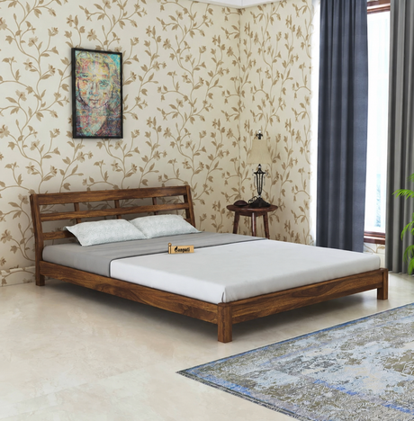 LATIN New Low Height Solid Sheesham Wood Bed Without Storage - 3 Years Warranty