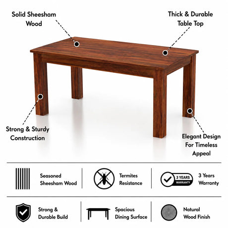 Cairo Solid Sheesham Wood 6 Seater Dining Table - 3 Years Warranty