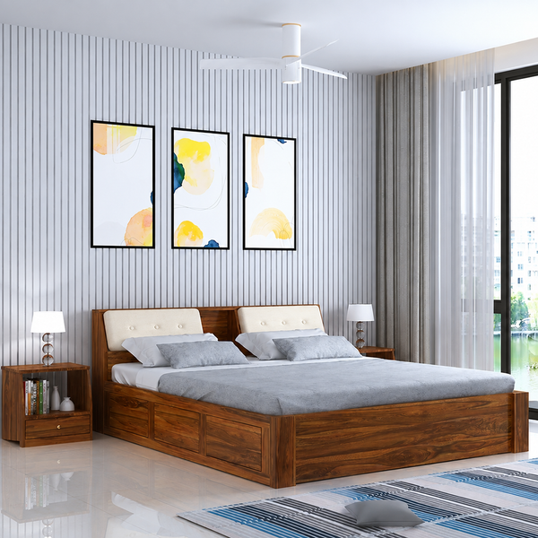 Mayor Solid Sheesham Wood Bed with Box Storage - 3 Years Warranty