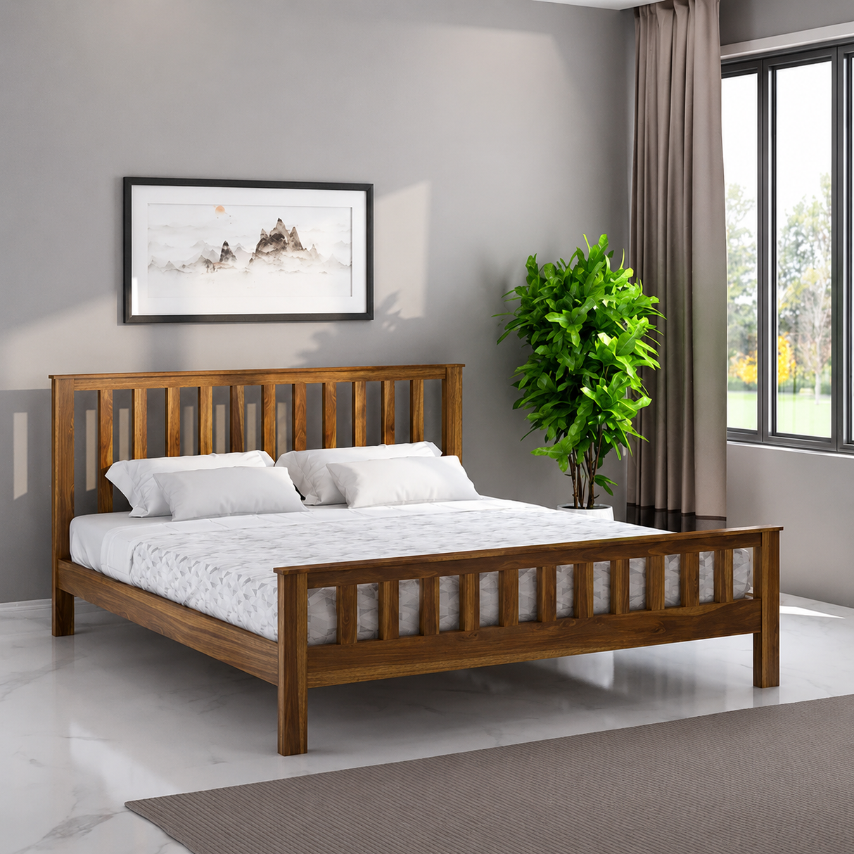 Cairo Solid Sheesham Wood Without Storage Bed - 3 Years Warranty