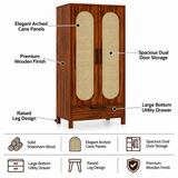 Naptune Solid Sheesham Wood Wardrobe With  Two Doors and Drawer - 3-Year Warranty