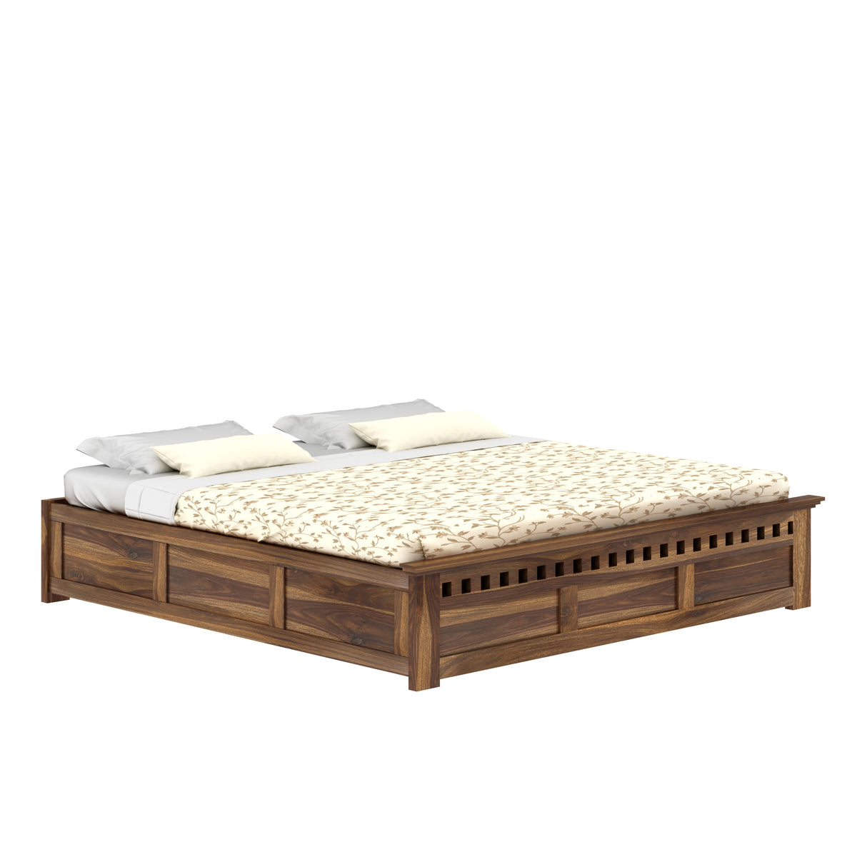 Armania Solid Sheesham Wood Bed With Box Storage Without Headboard - 3 years Warranty