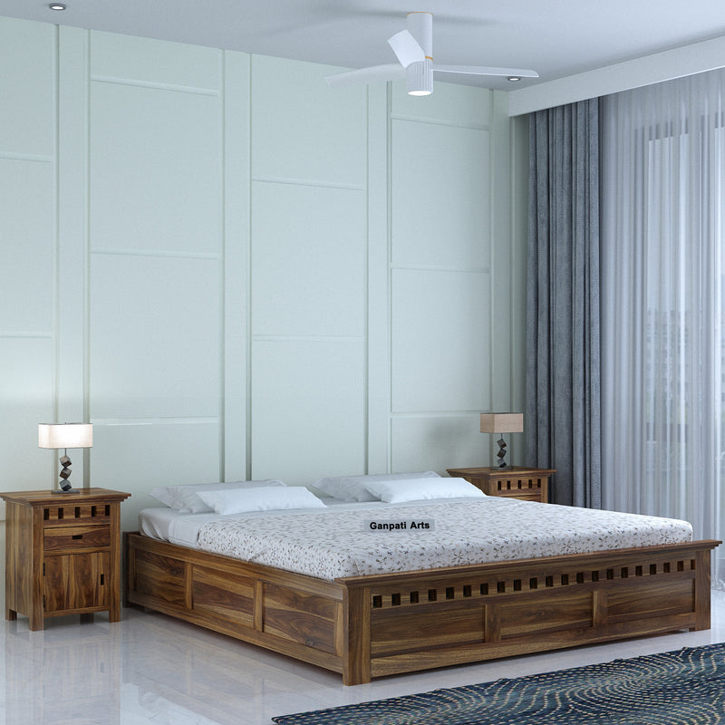 Armania Solid Sheesham Wood Bed With Box Storage Without Headboard - 3 years Warranty