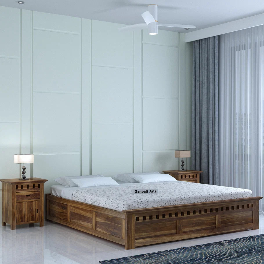 Armania Solid Sheesham Wood Bed With Box Storage Without Headboard - 3 years Warranty features