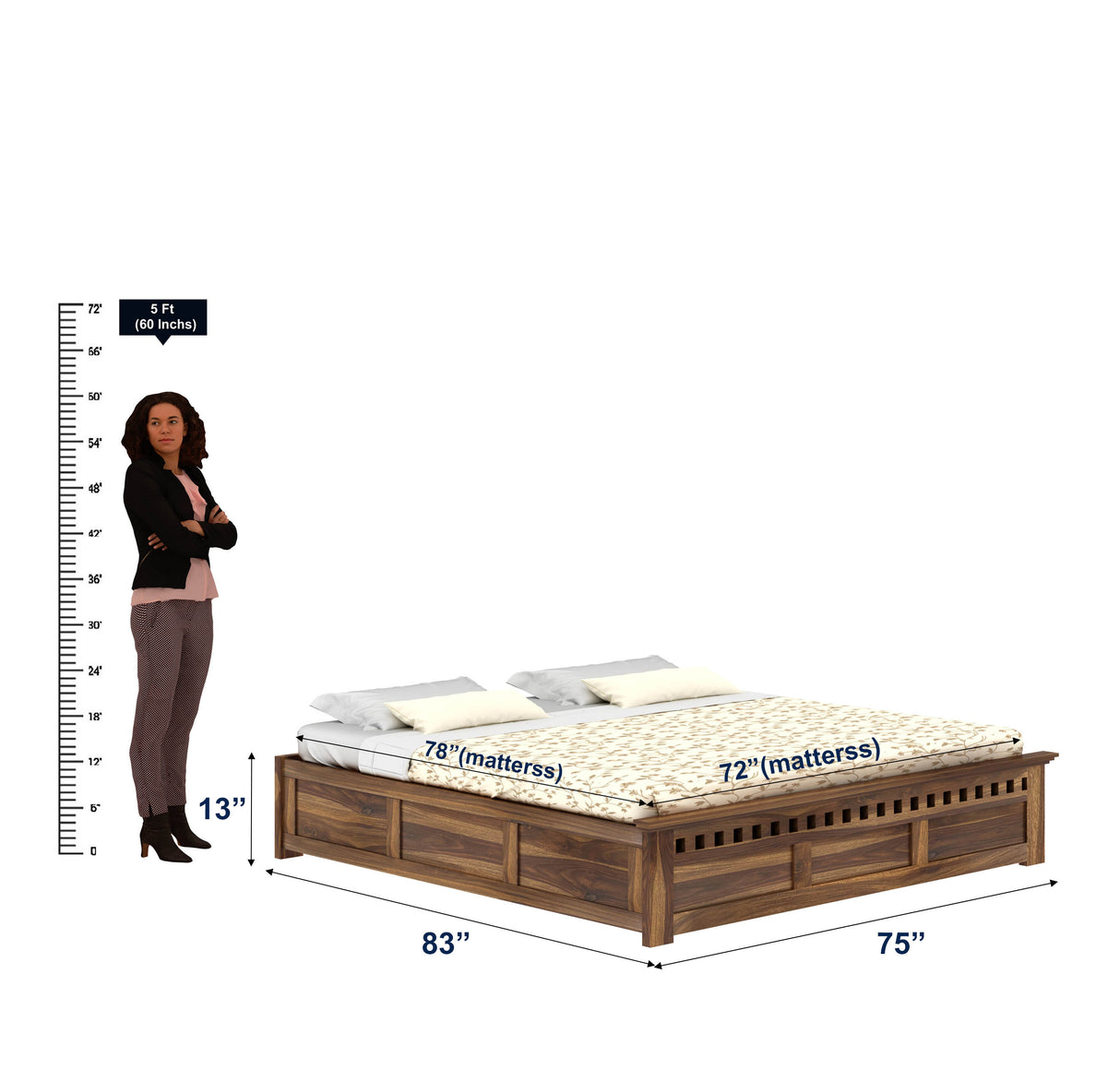 Armania Solid Sheesham Wood Bed With Box Storage Without Headboard - 3 years Warranty