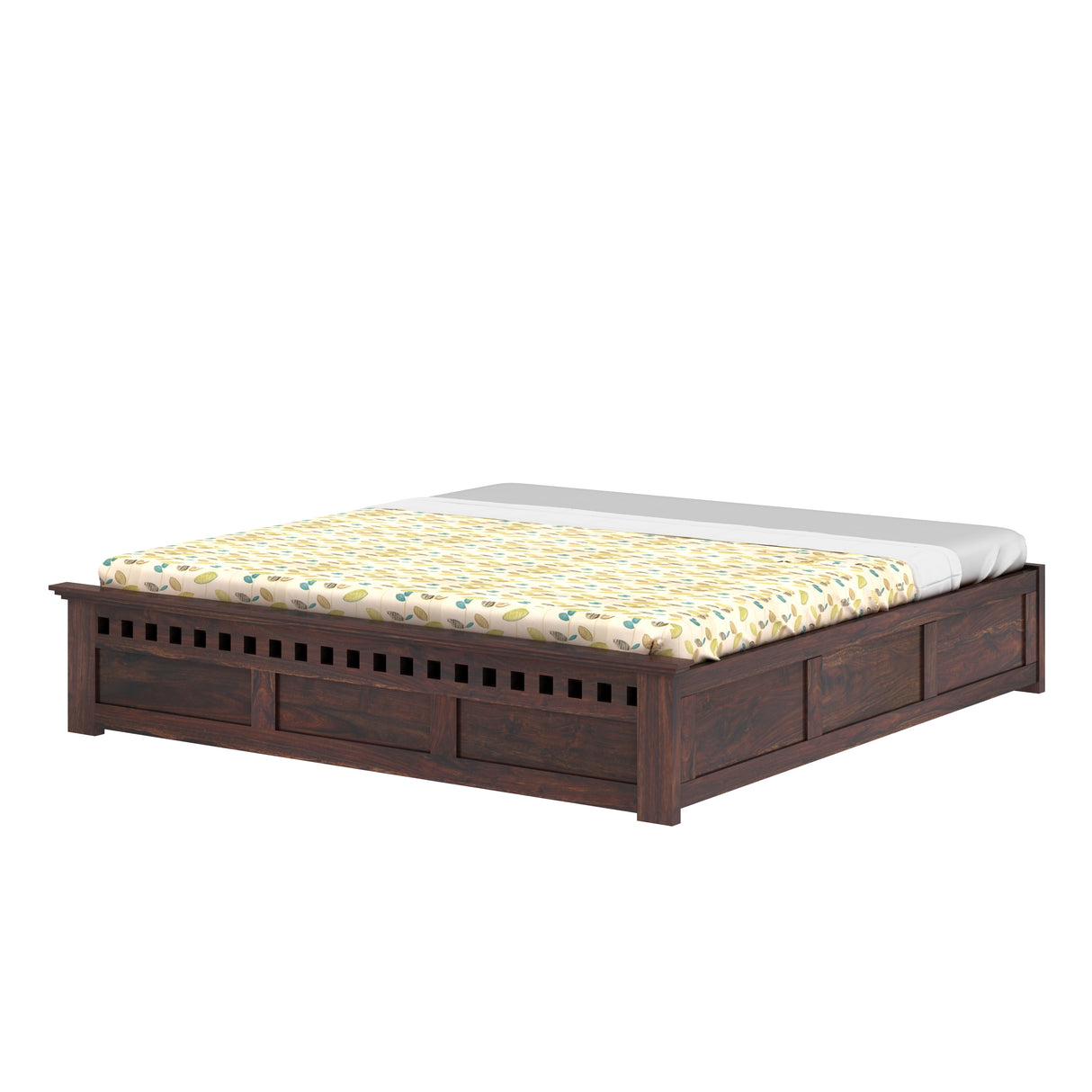 Armania Solid Sheesham Wood Bed With Hydraulic Storage Without Headboard - 1 Year Warranty