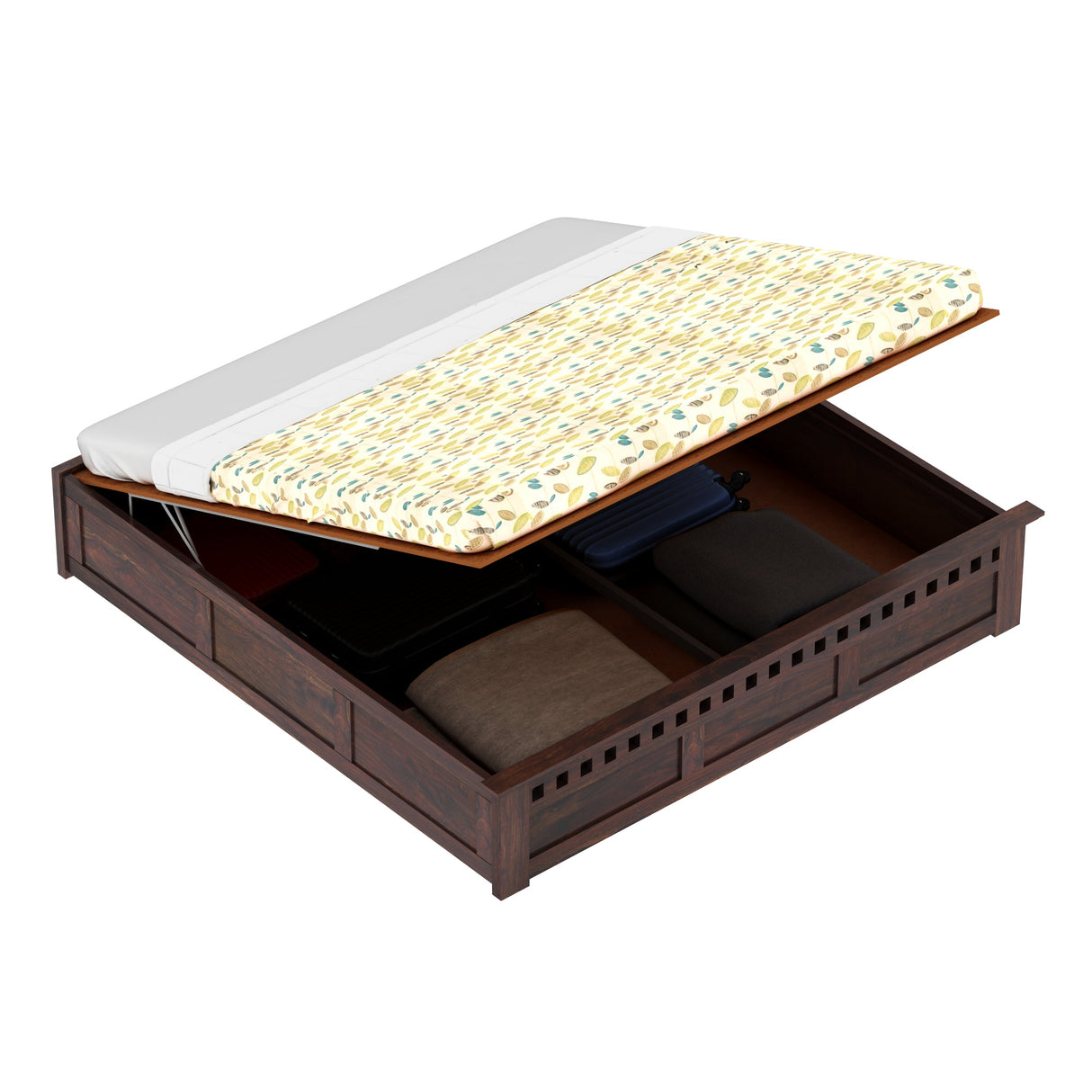 Armania Solid Sheesham Wood Bed With Hydraulic Storage Without Headboard - 3 years Warranty