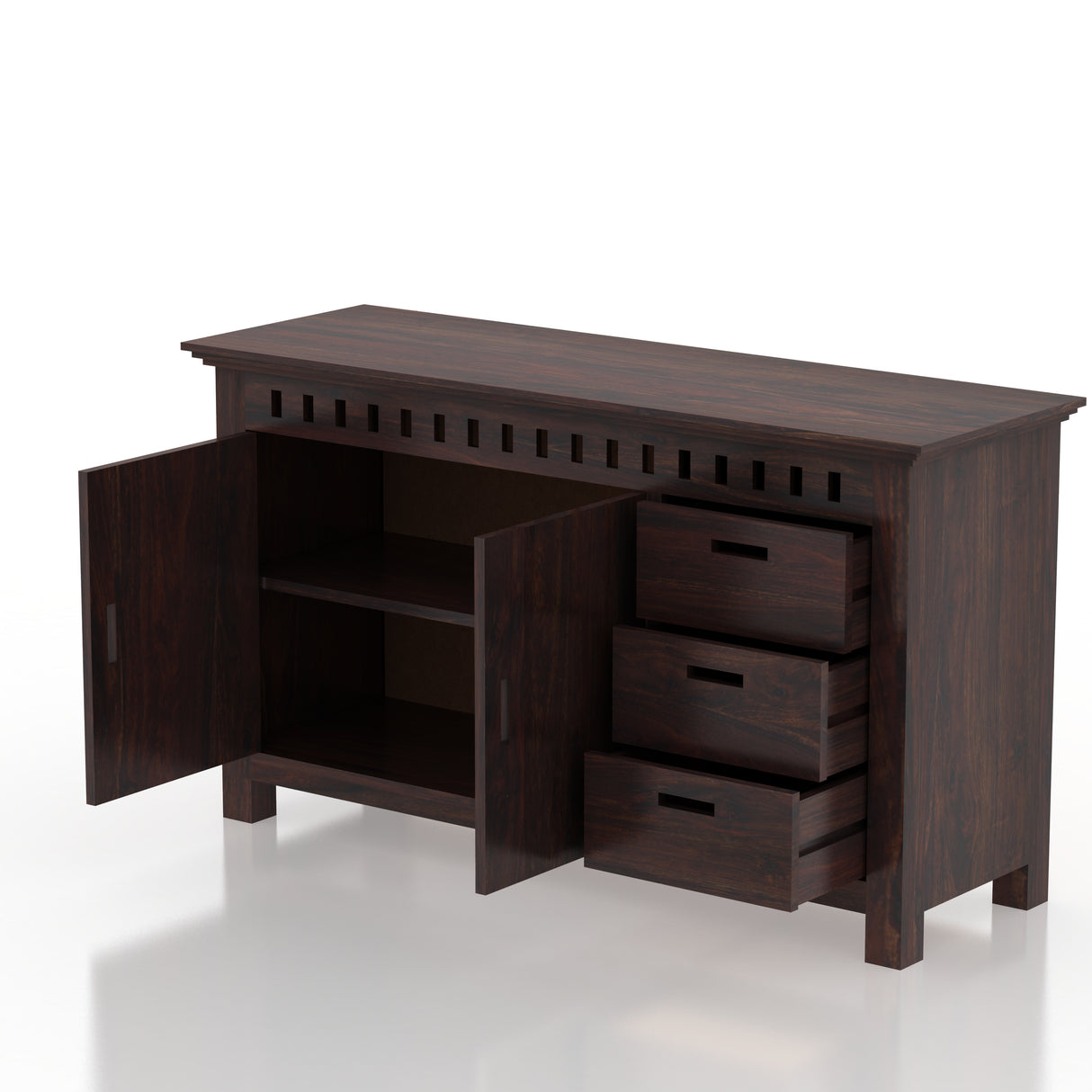 Armania Solid Sheesham Wood Sideboard With Doors and Drawer Storage - 3 Years Warranty