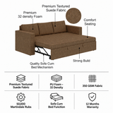 FABRIO Three Seater Upholstered Sofa Cum Bed Textured Suede - 12 Months Warranty -Suede Brown